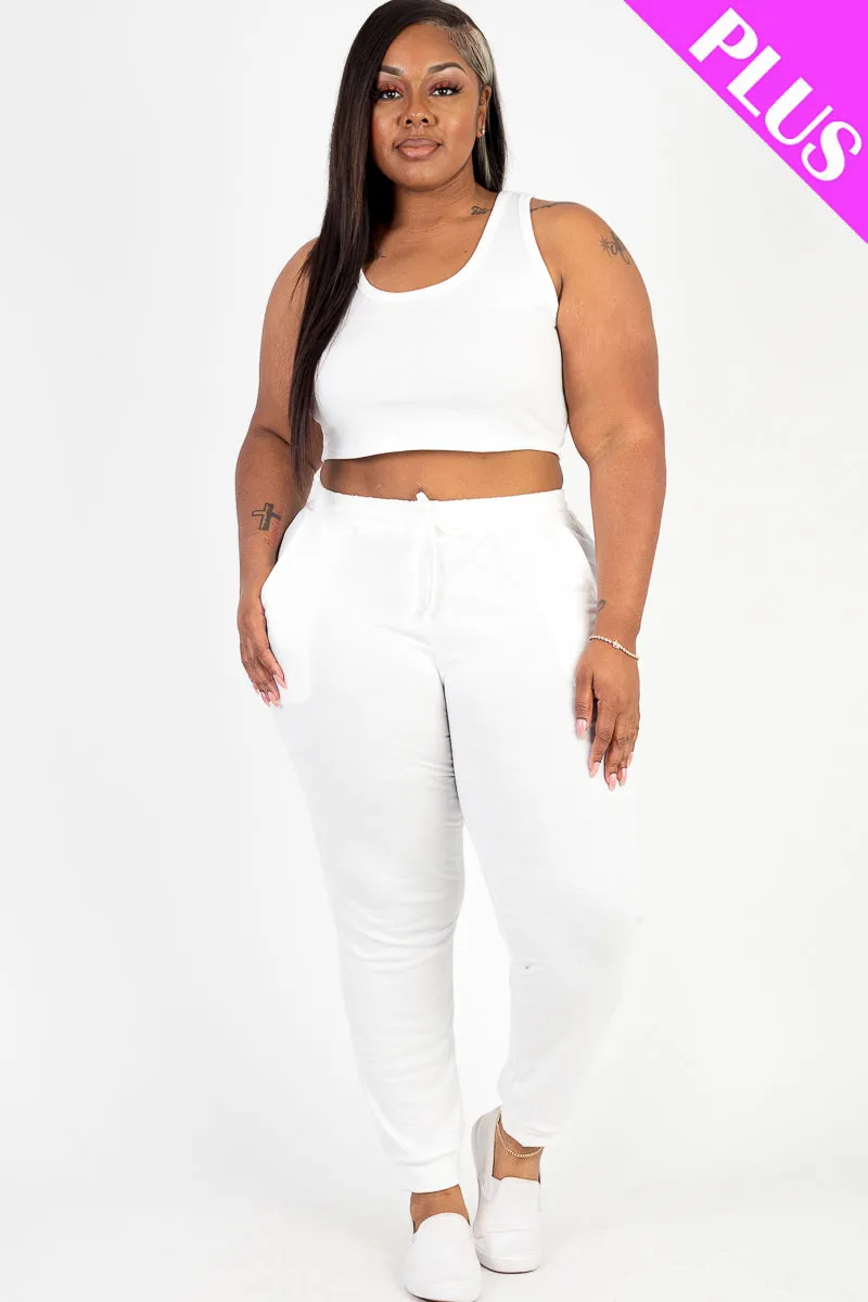 Plus Size French Terry Cropped Tank Top & Joggers Set