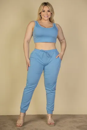 Plus Size French Terry Cropped Tank Top & Joggers Set