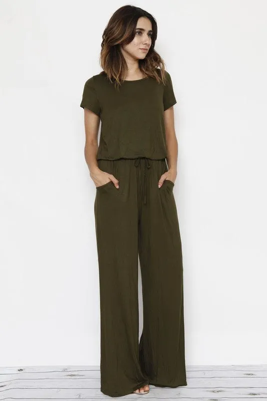 Plus Size Short Sleeve Jumpsuit W/Pocket