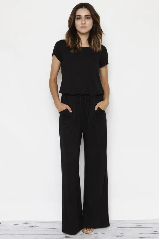 Plus Size Short Sleeve Jumpsuit W/Pocket