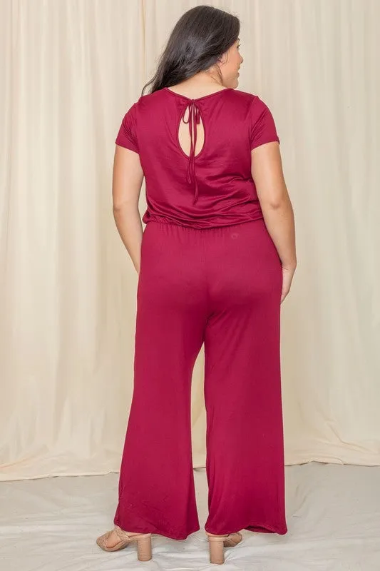 Plus Size Short Sleeve Jumpsuit W/Pocket