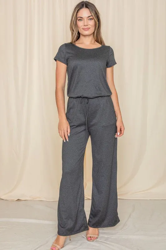 Plus Size Short Sleeve Jumpsuit W/Pocket