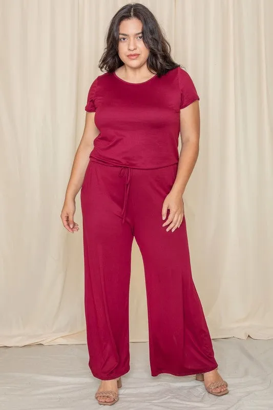 Plus Size Short Sleeve Jumpsuit W/Pocket