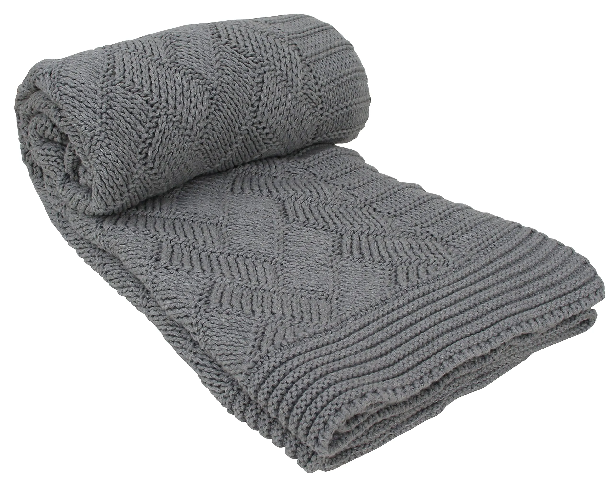 POMME Cotton Knitted Throw Blanket for Sofa Quite Grey, Size - 180x130 Cm