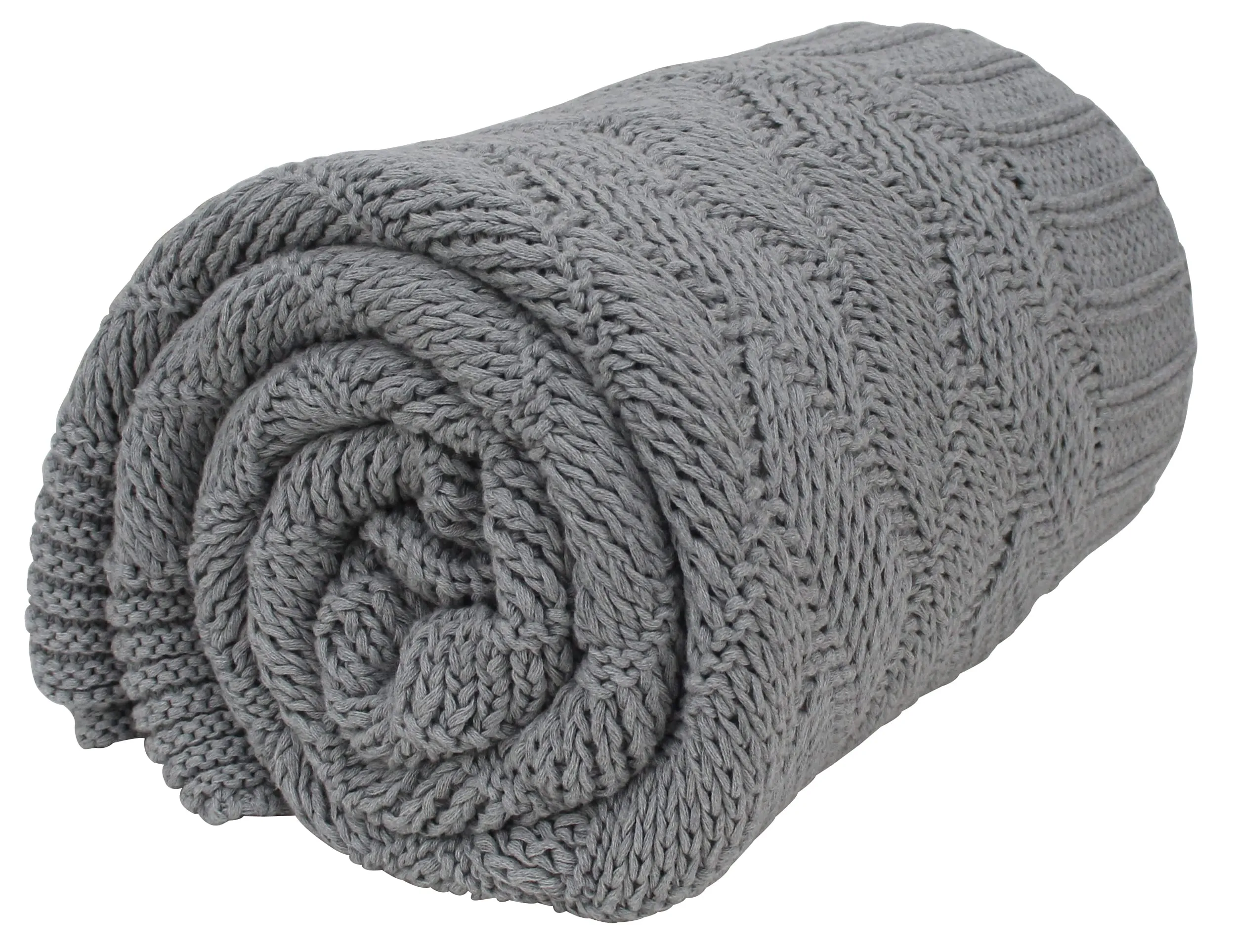 POMME Cotton Knitted Throw Blanket for Sofa Quite Grey, Size - 180x130 Cm