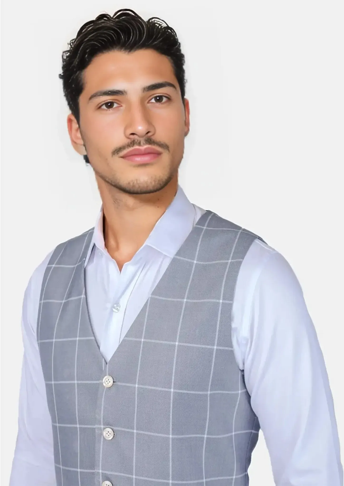 Powder Grey Windowpane Vest