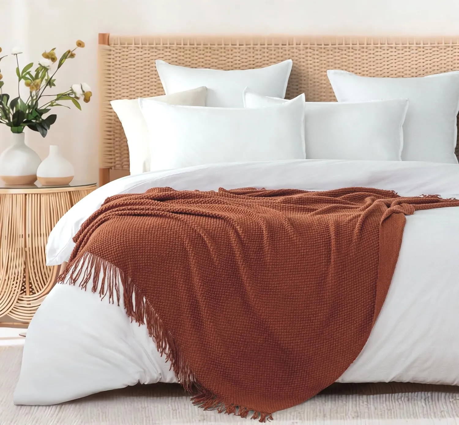 Premium Microplush Knitted Throw Blanket - Terracotta, Gioia Casa