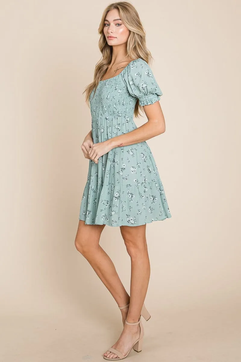 Puff Sleeve Smocked Off the shoulder Tiered Dress