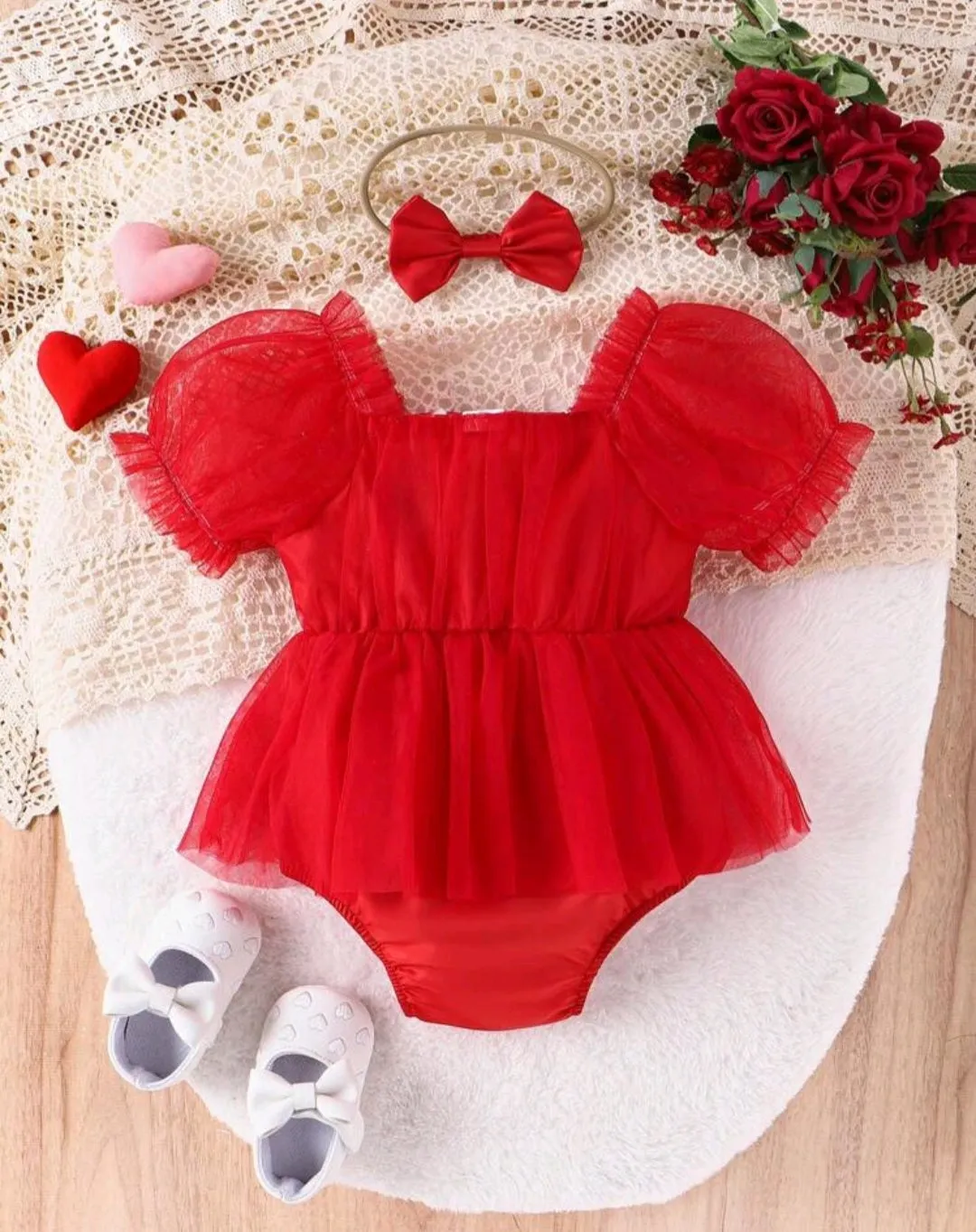 Red Balloon Sleeve Romper and Headband #1000722