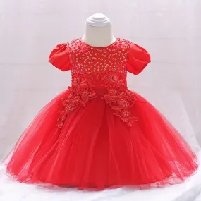 Red Lace & Tulle Dress, Size 6M-5Yrs