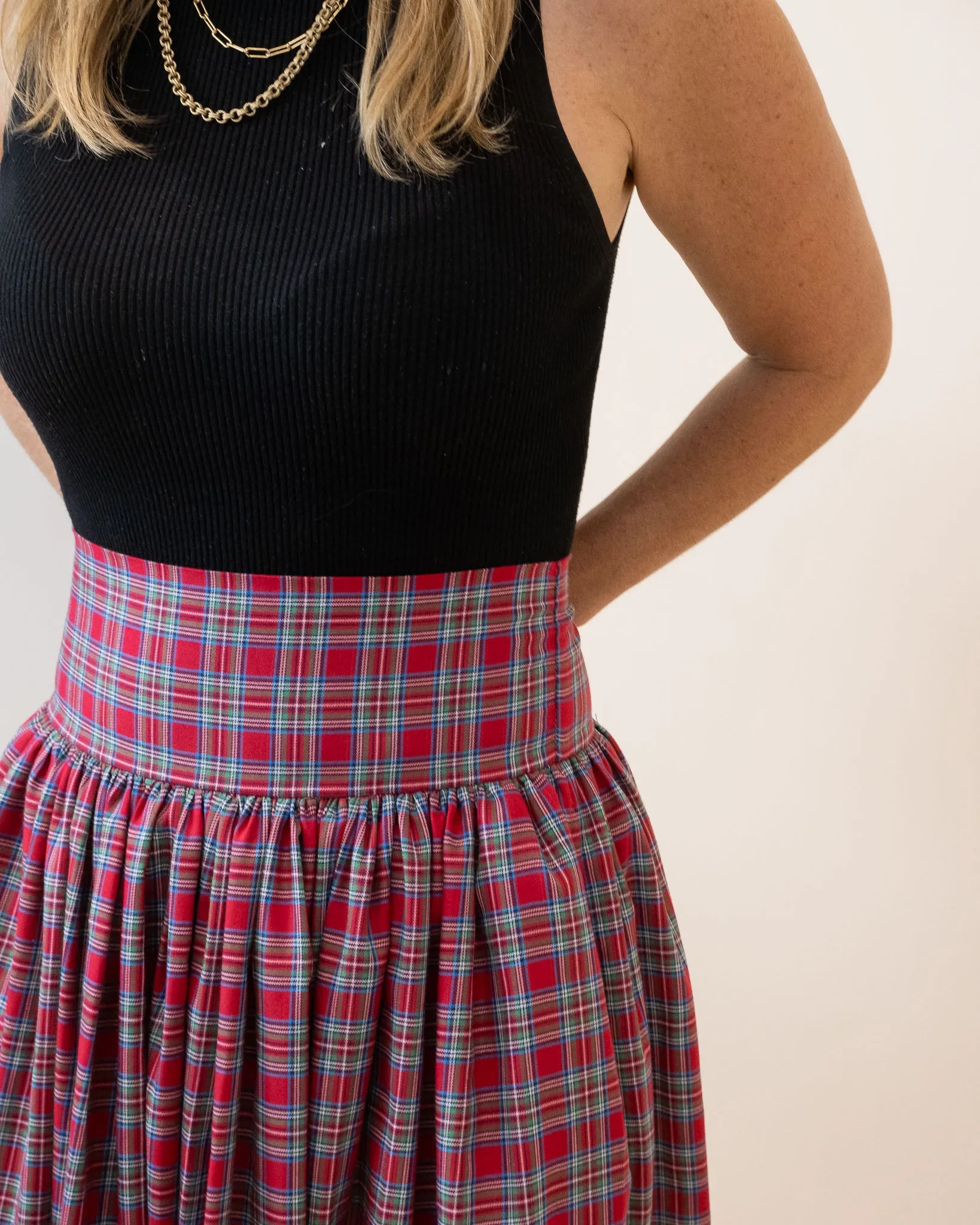 Red Tartan Plaid Maxi Skirt for Ladies- FINAL SALE