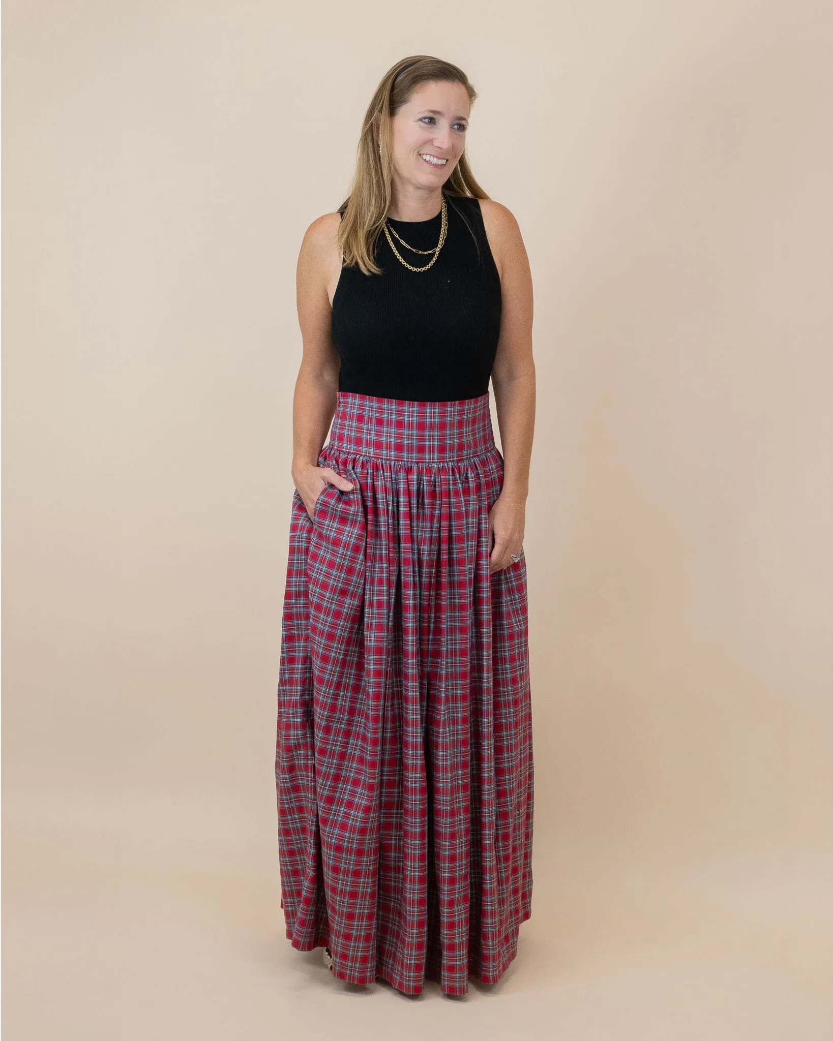 Red Tartan Plaid Maxi Skirt for Ladies- FINAL SALE