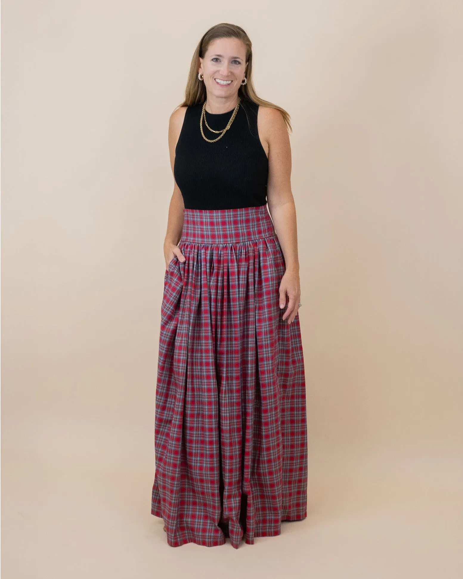 Red Tartan Plaid Maxi Skirt for Ladies- FINAL SALE