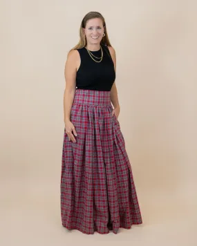 Red Tartan Plaid Maxi Skirt for Ladies- FINAL SALE