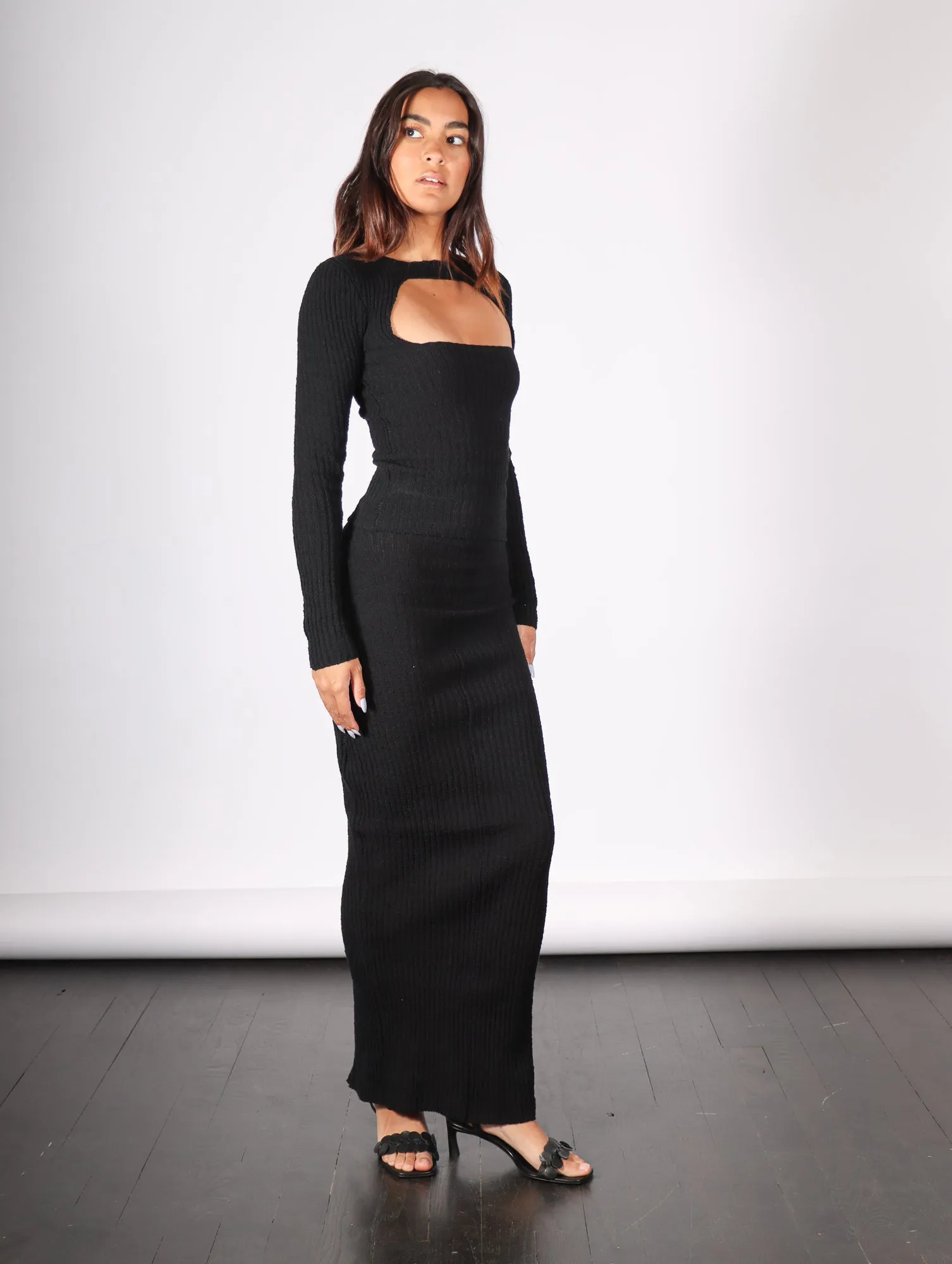 Ribbed Maxi Skirt in Black by ELLS Knitwear