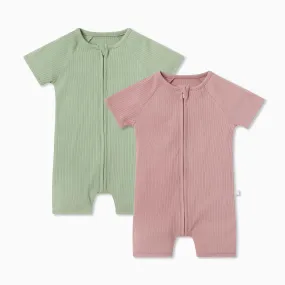 Ribbed Summer Zip Romper 2 Pack