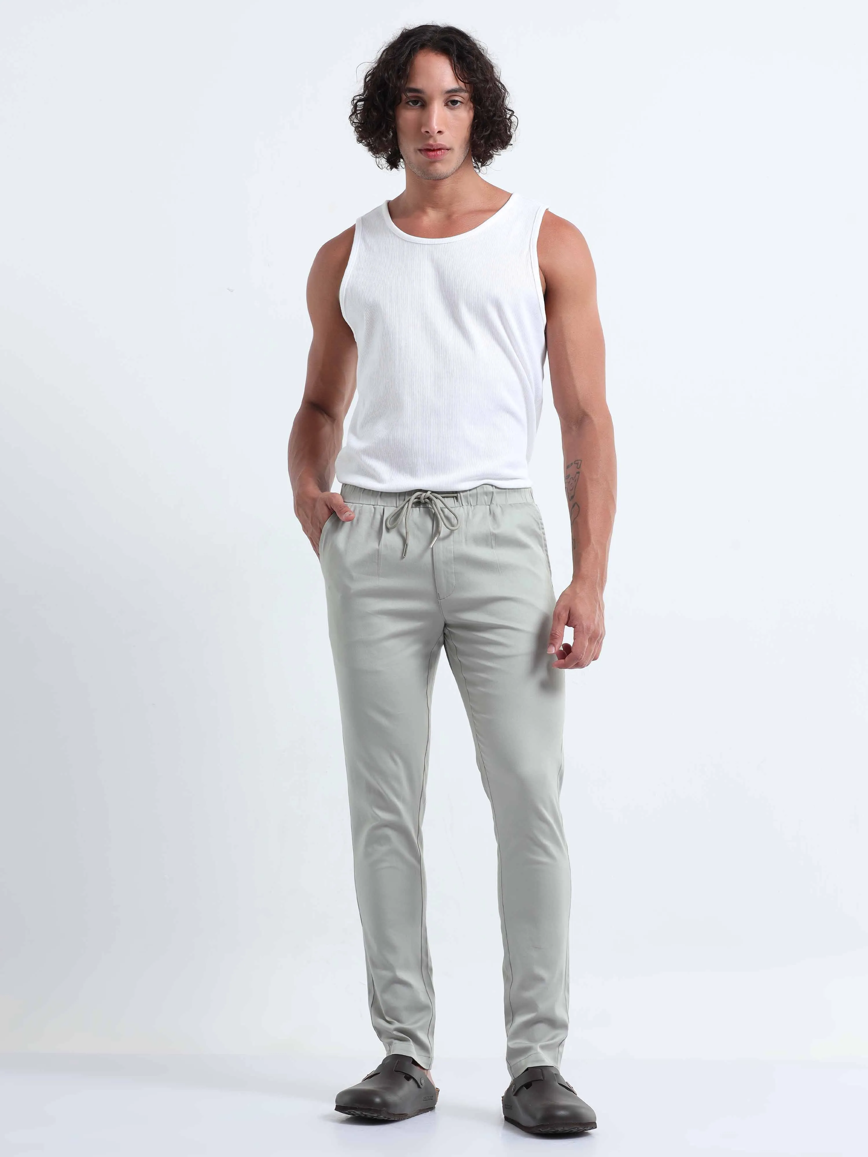 Rich Cotton Grey Flexi Waist Ankle Pant