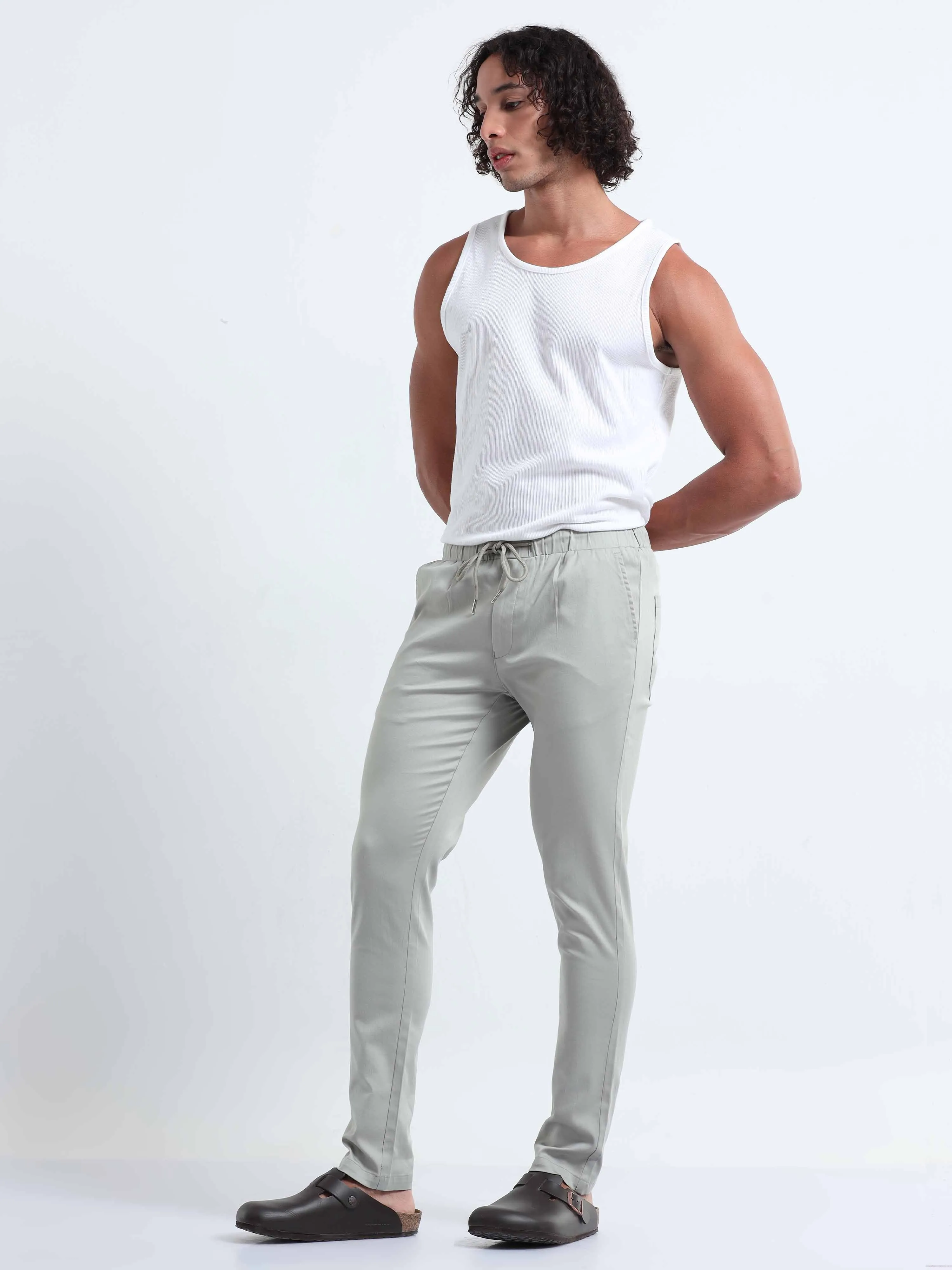 Rich Cotton Grey Flexi Waist Ankle Pant