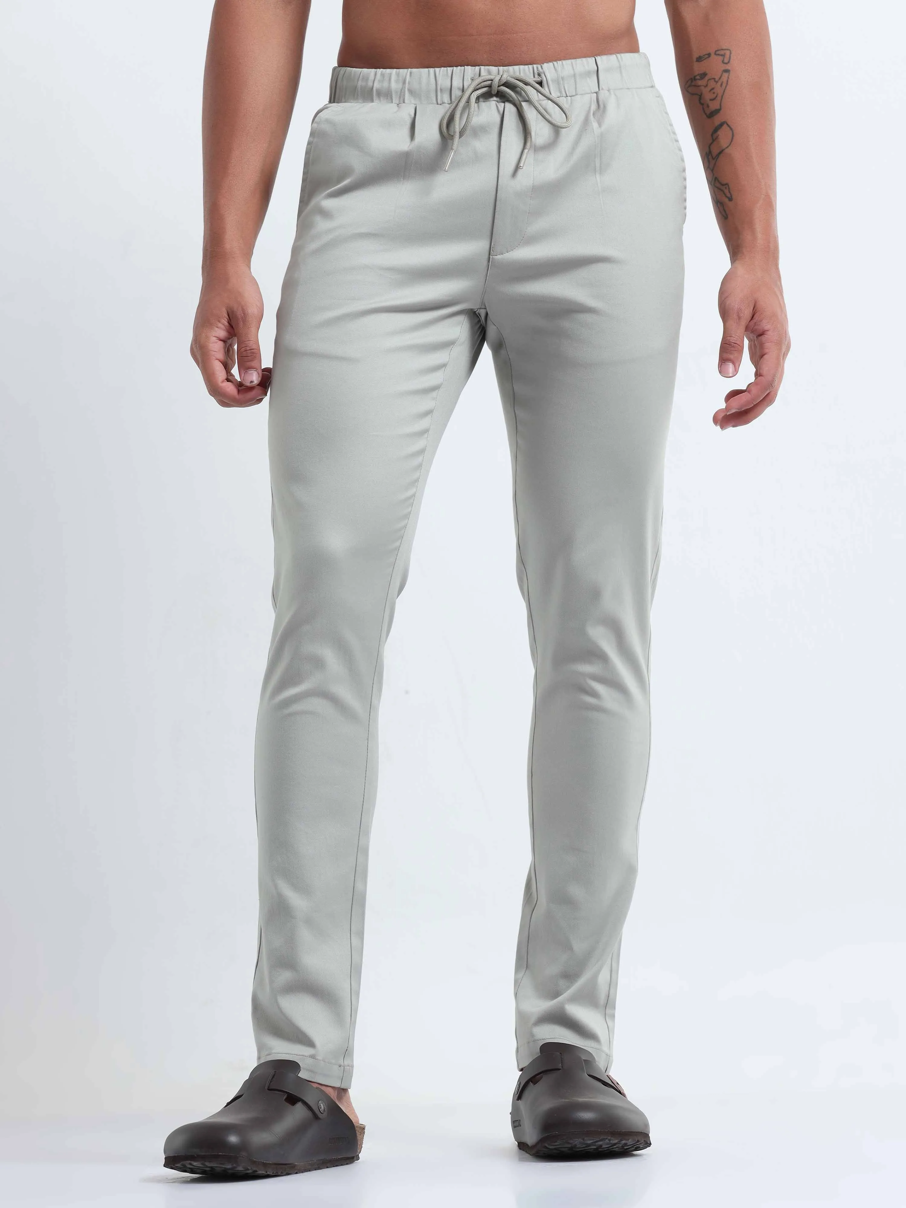 Rich Cotton Grey Flexi Waist Ankle Pant