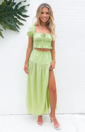 Ruthie Green Linen Blend Tiered Maxi Skirt