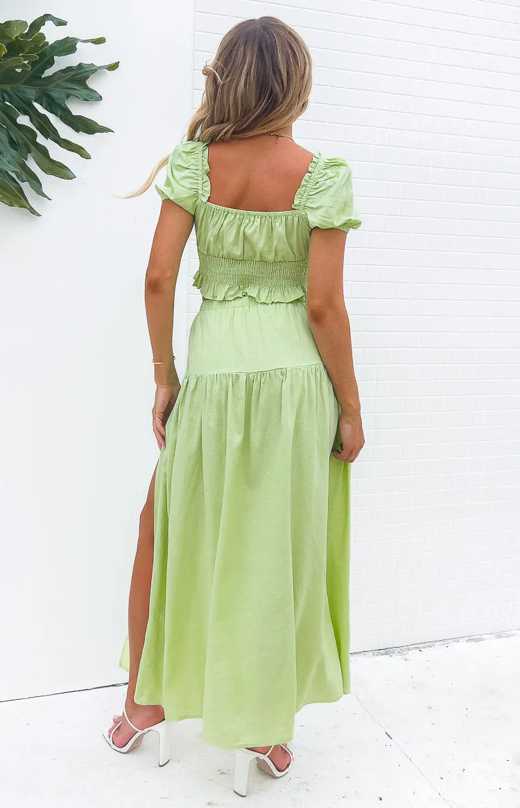 Ruthie Green Linen Blend Tiered Maxi Skirt