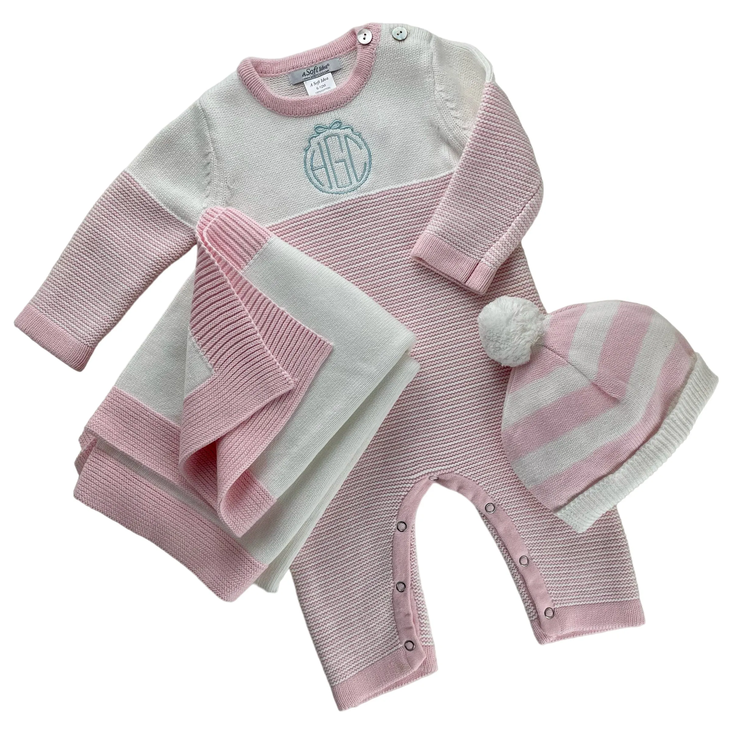 Seed Stitched Striped Cotton Onesie