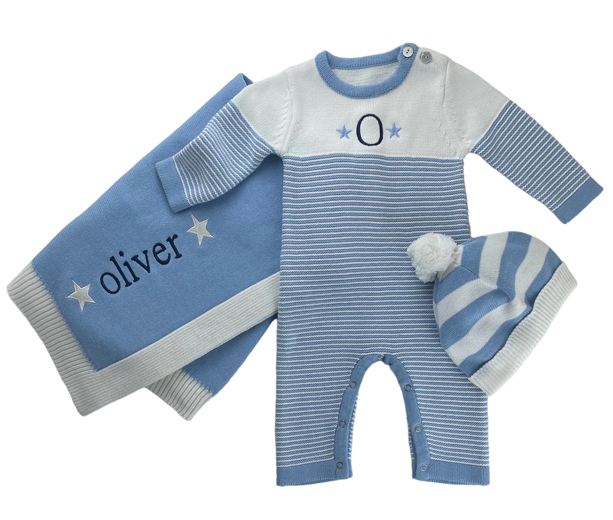 Seed Stitched Striped Cotton Onesie