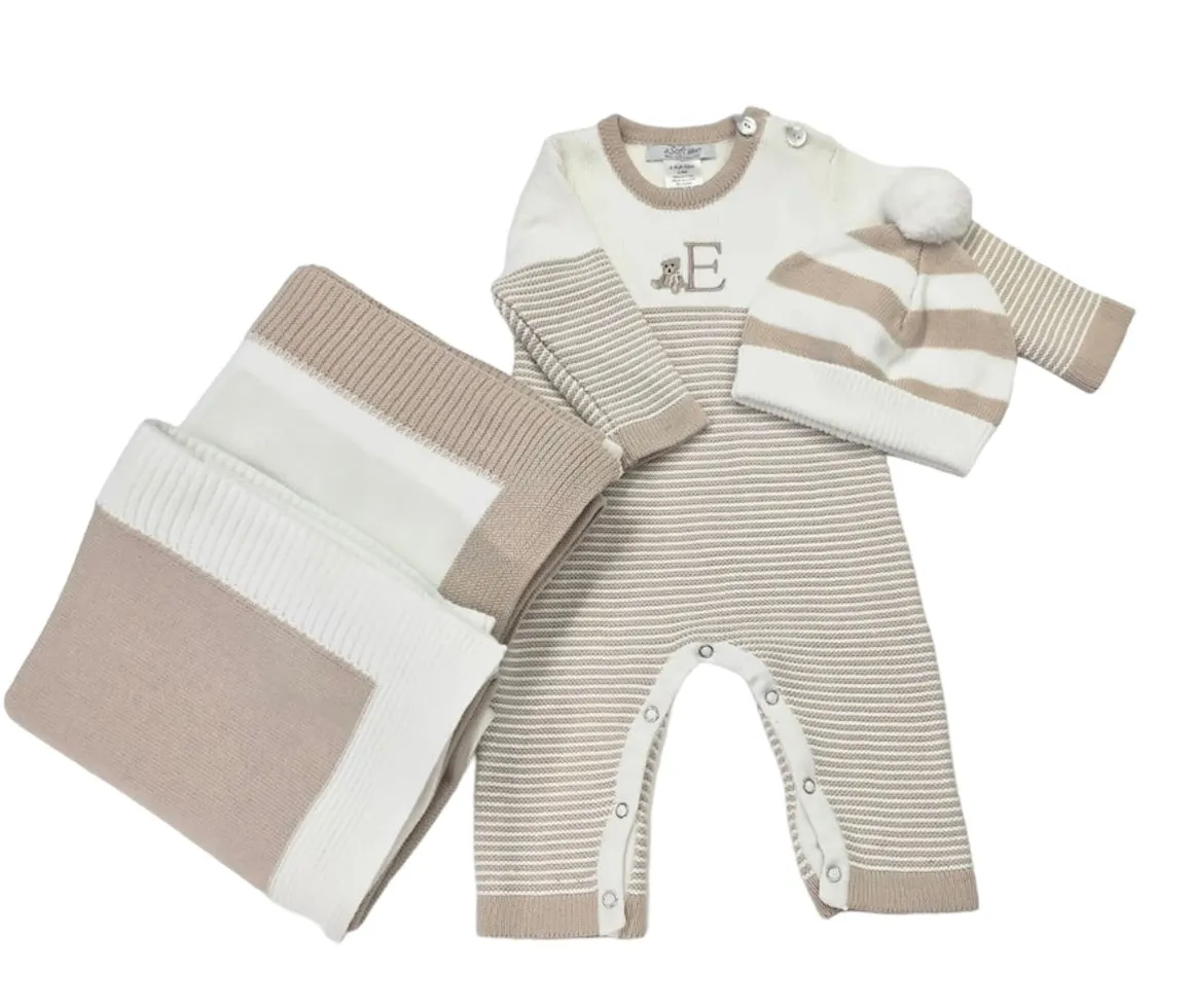 Seed Stitched Striped Cotton Onesie