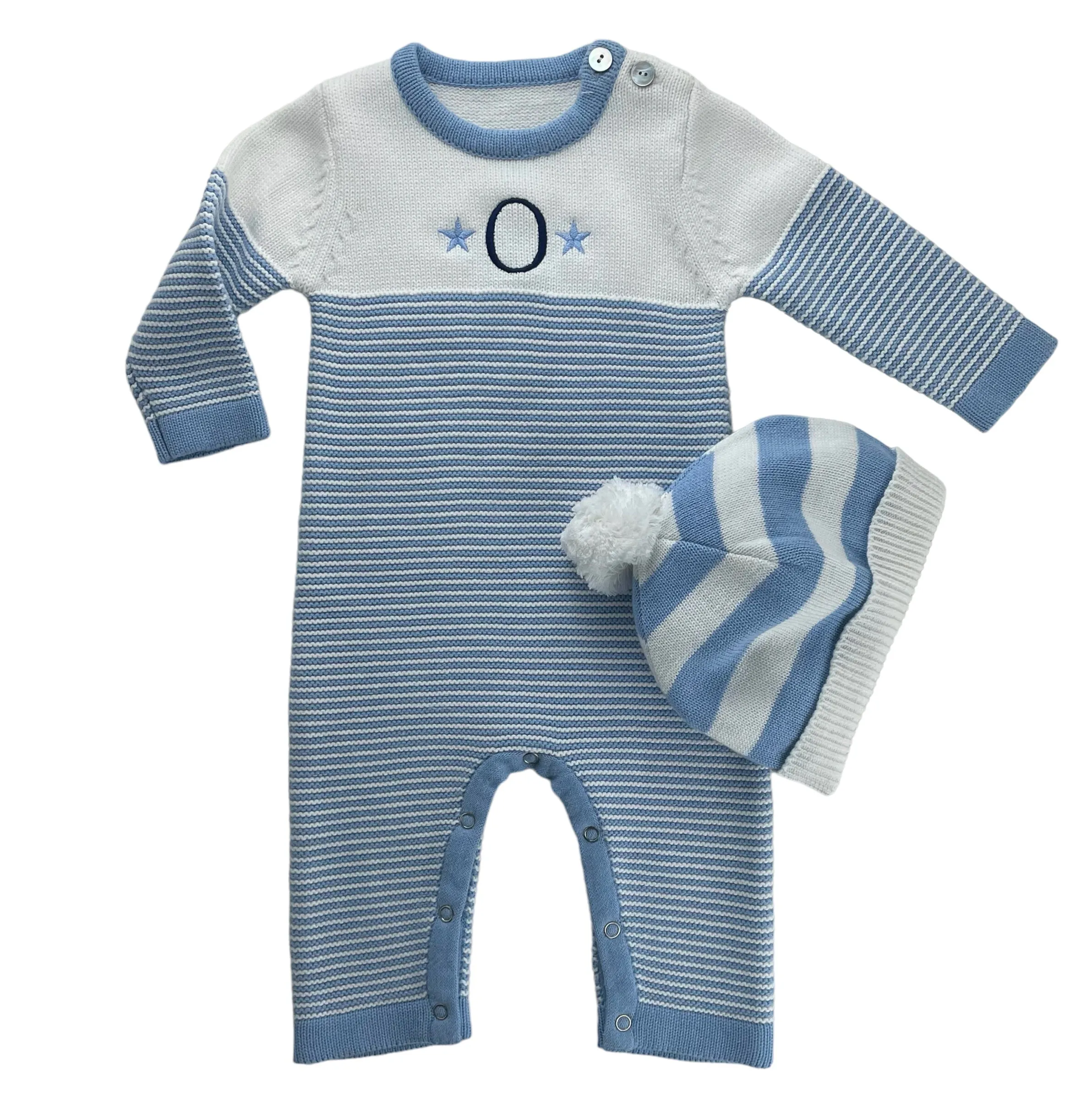 Seed Stitched Striped Cotton Onesie