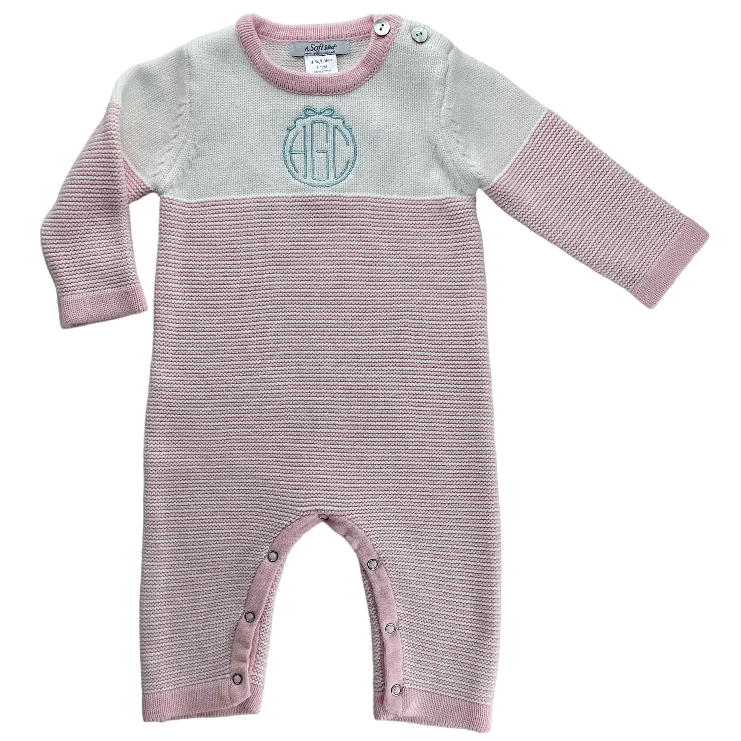 Seed Stitched Striped Cotton Onesie