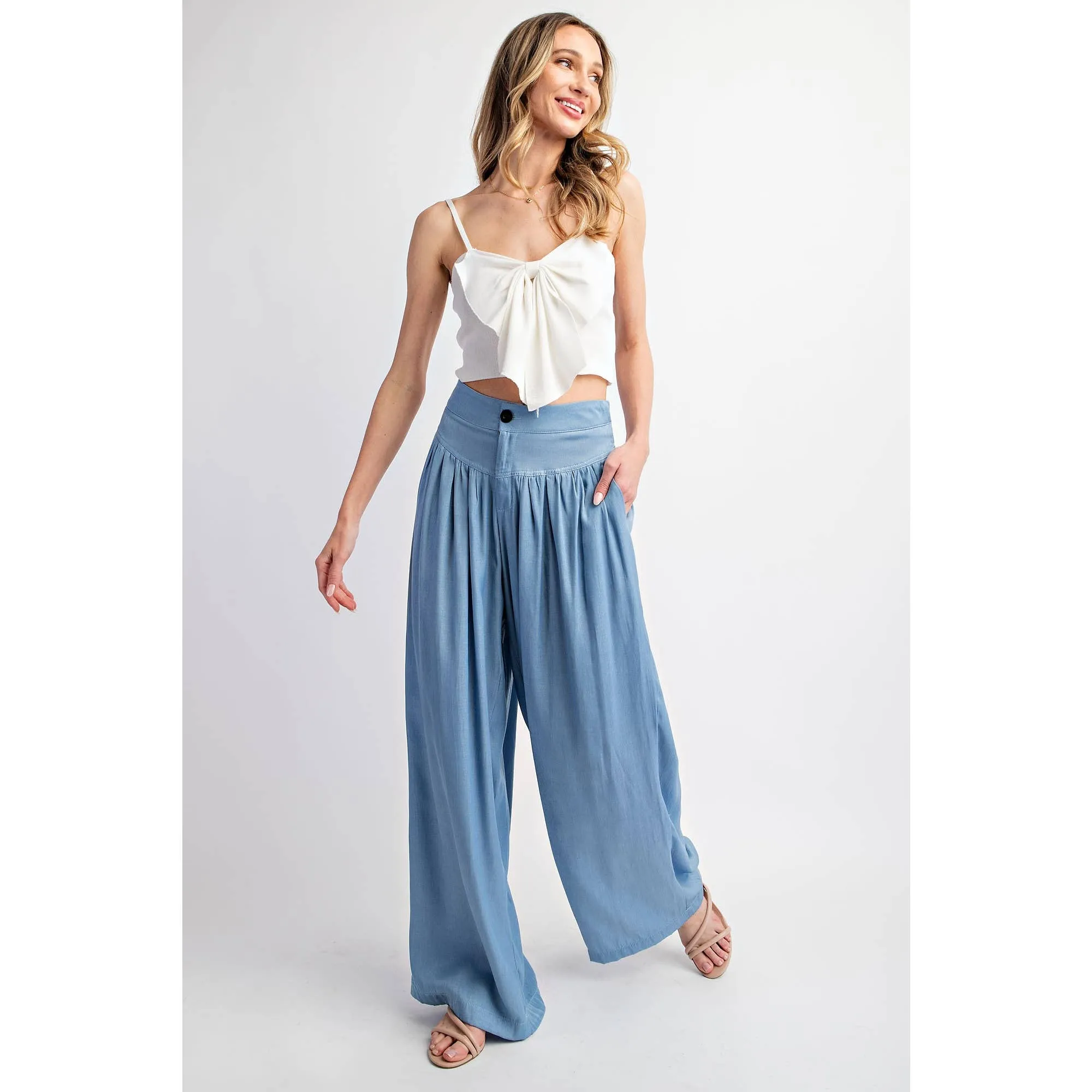 SHIRRED WIDE LEG PANTS