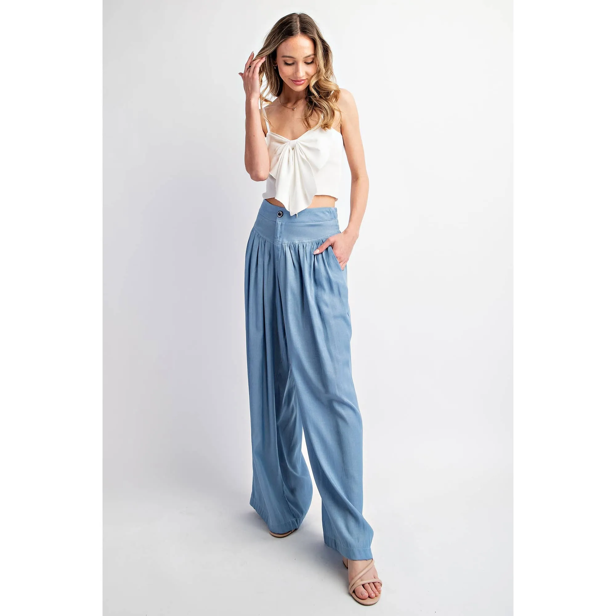 SHIRRED WIDE LEG PANTS