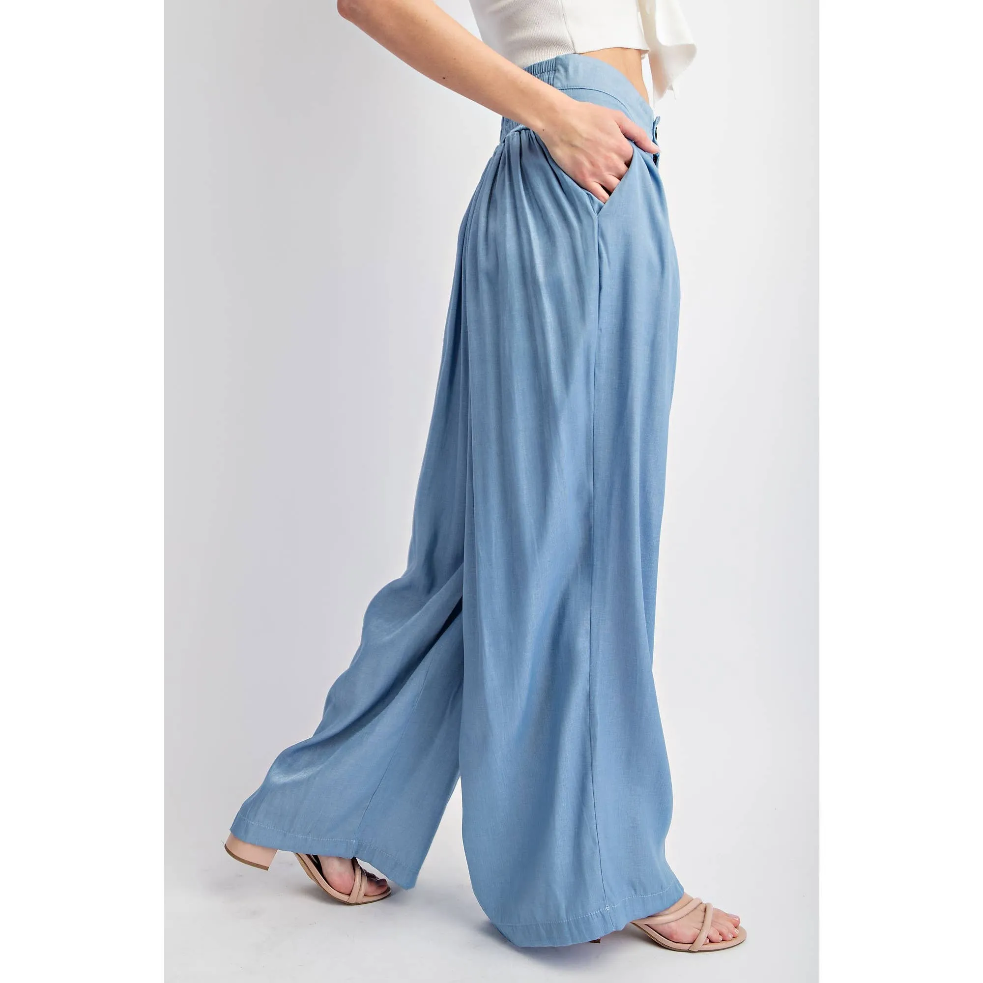 SHIRRED WIDE LEG PANTS