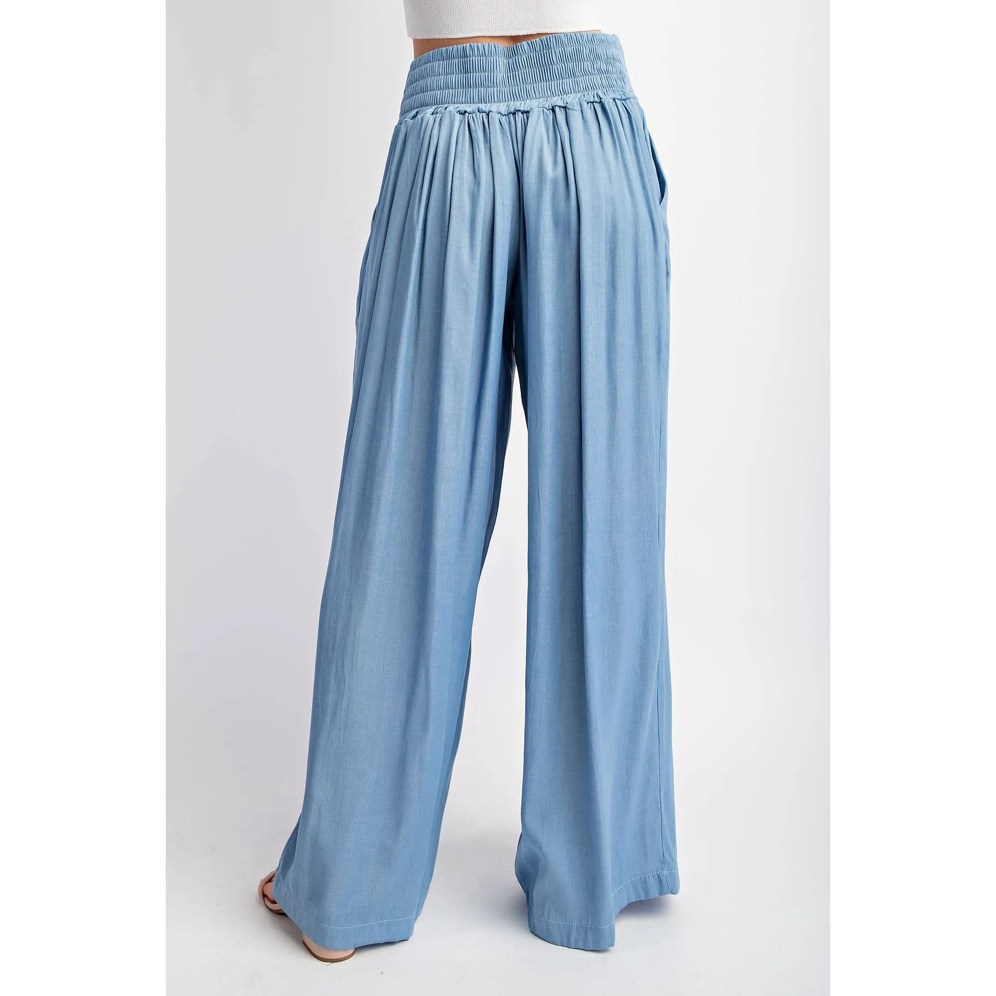 SHIRRED WIDE LEG PANTS