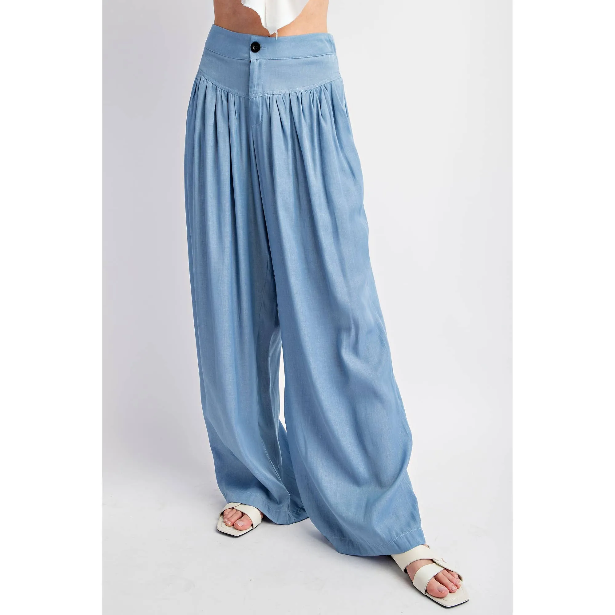 SHIRRED WIDE LEG PANTS