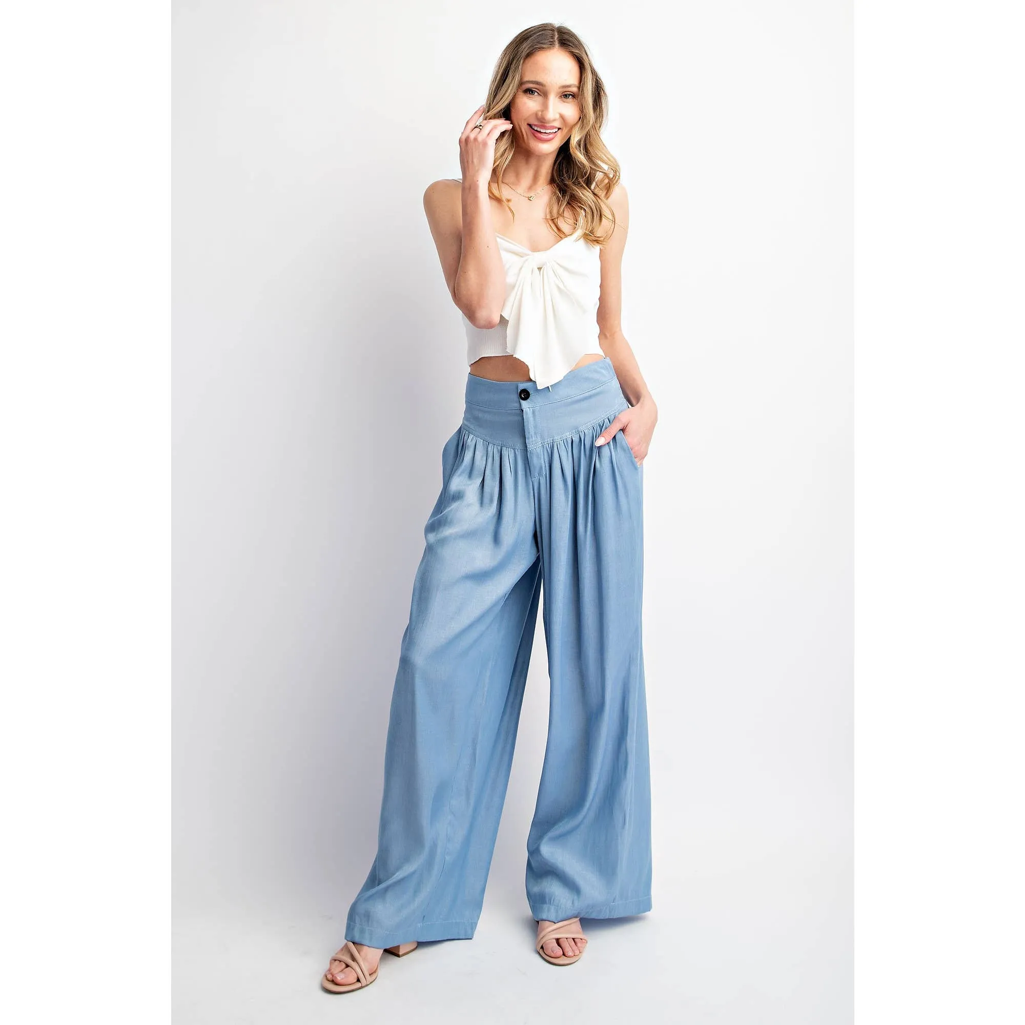 SHIRRED WIDE LEG PANTS