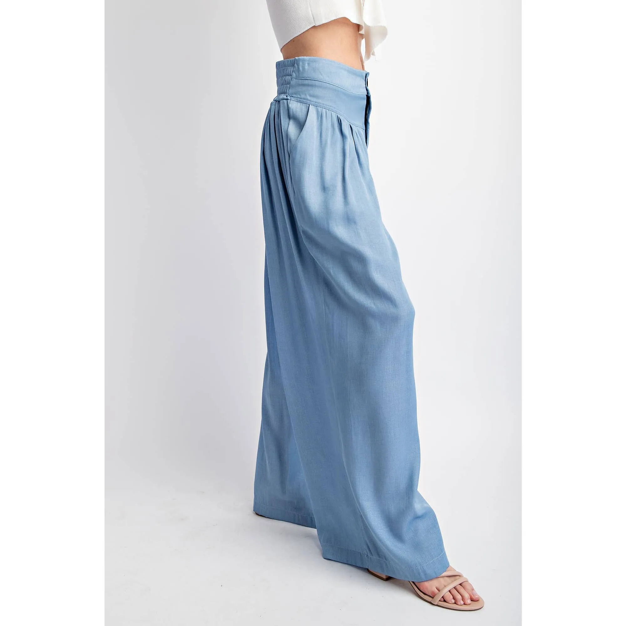 SHIRRED WIDE LEG PANTS