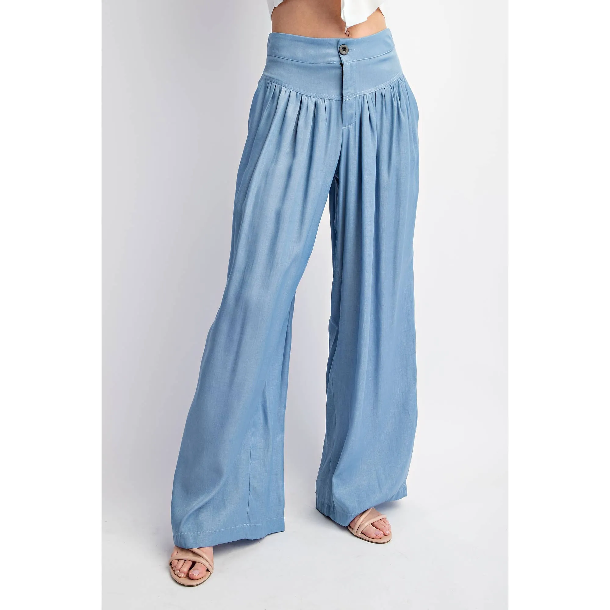 SHIRRED WIDE LEG PANTS