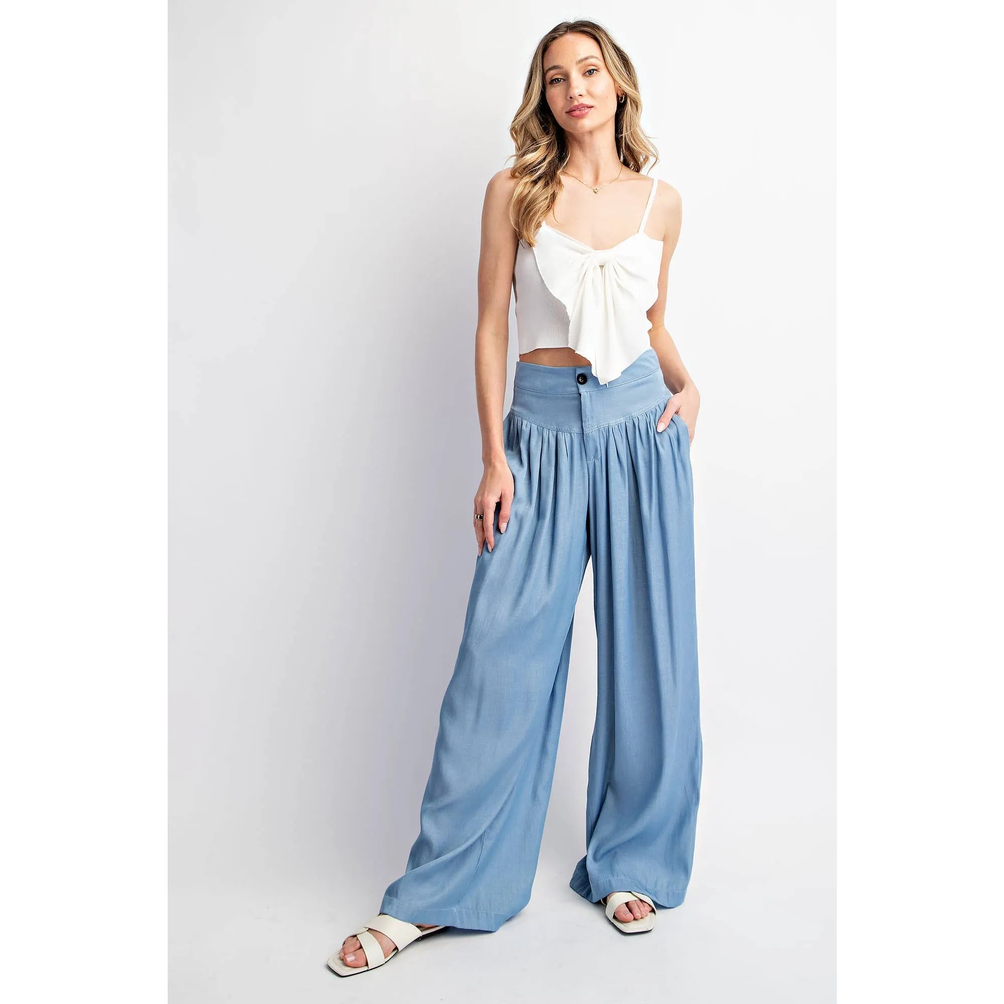 SHIRRED WIDE LEG PANTS