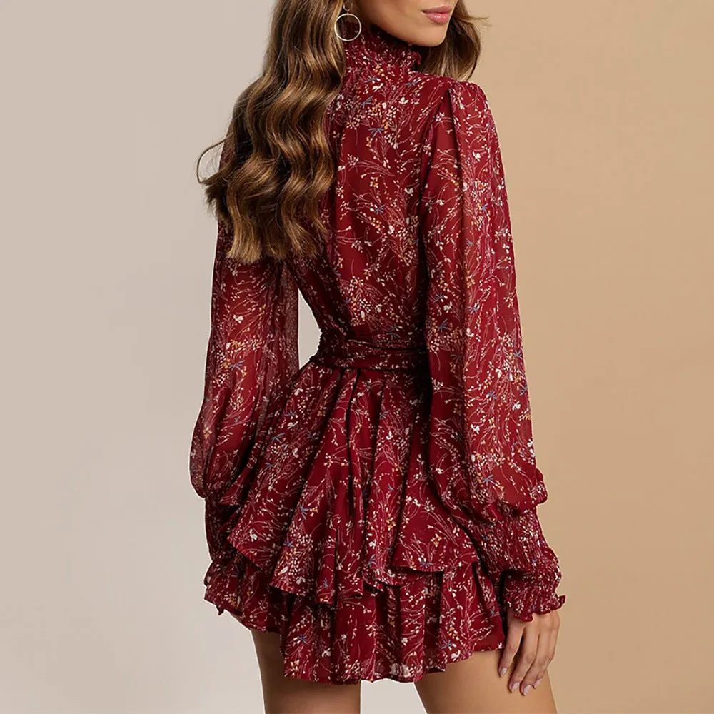 Short Floral And Ruffled Hem Dress