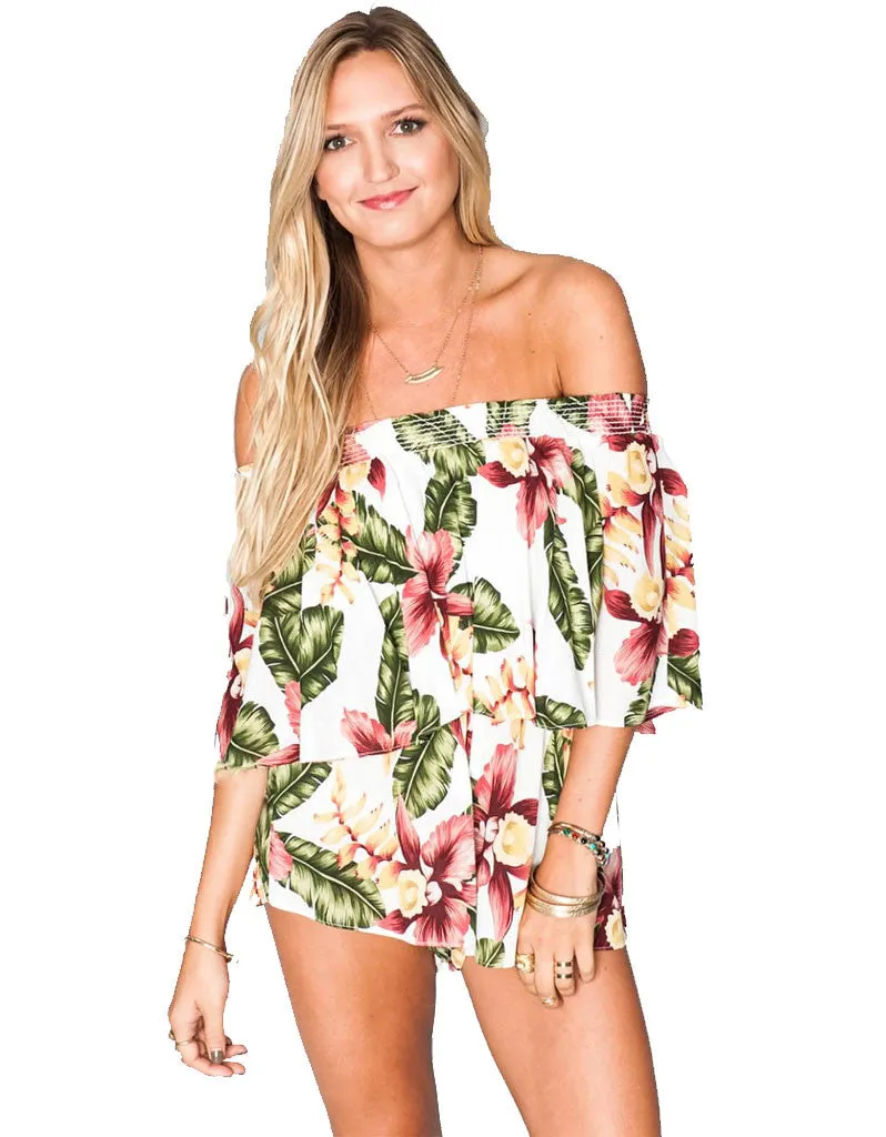 Show Me Your Mumu Rosarita Romper in Aloha Blooms Cloud