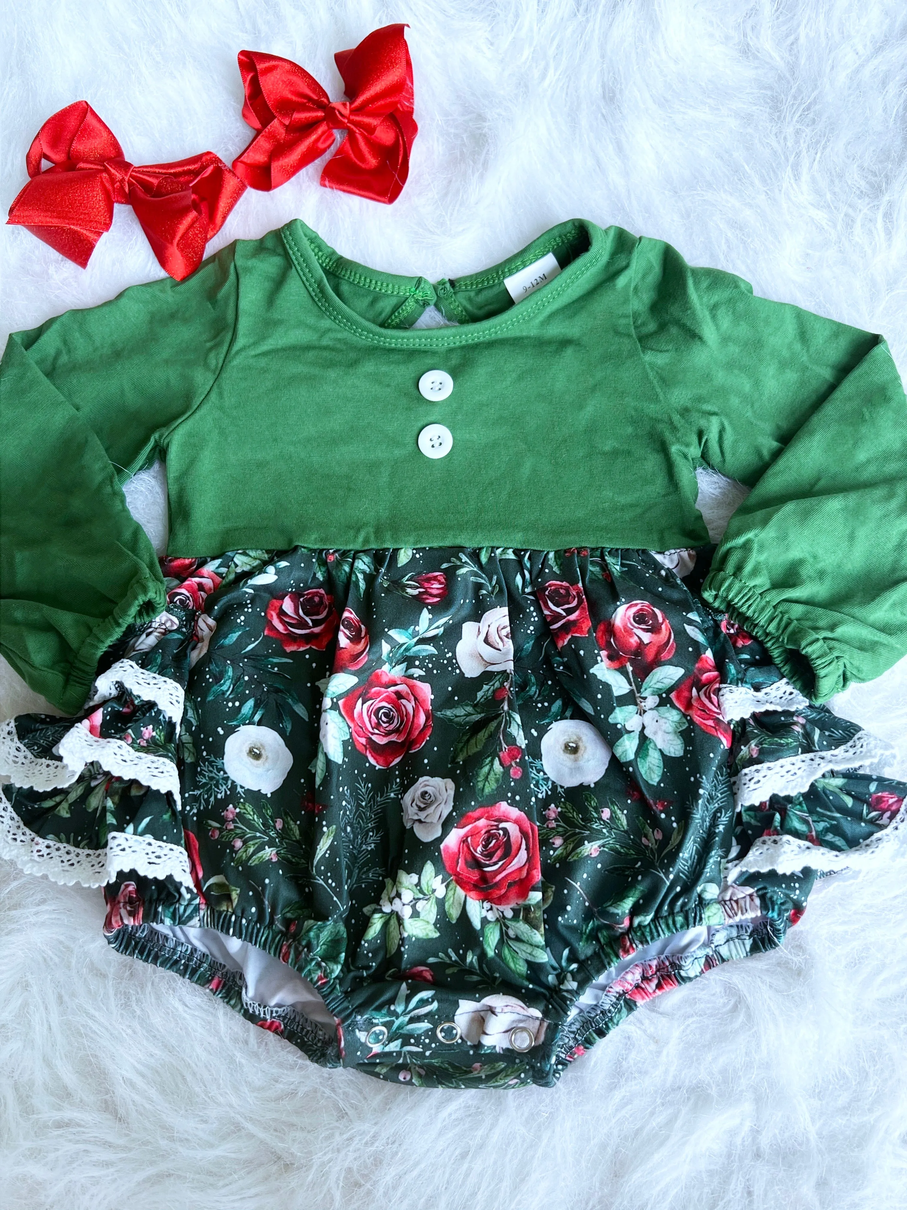 Snowy Floral Long Sleeve Ruffle Romper