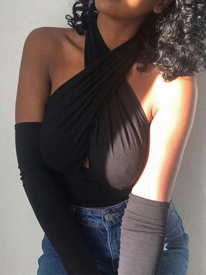 Solid Backless Cropped Halter Vest