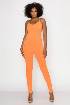 Solid Basic Jumpsuit-Orange