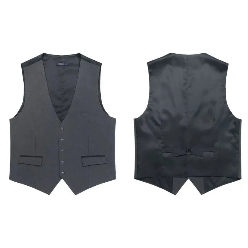 Solid Slim Suit Vest - C1-GREY