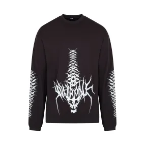 Spine Skull Print Long Sleeve T-Shirt in Black