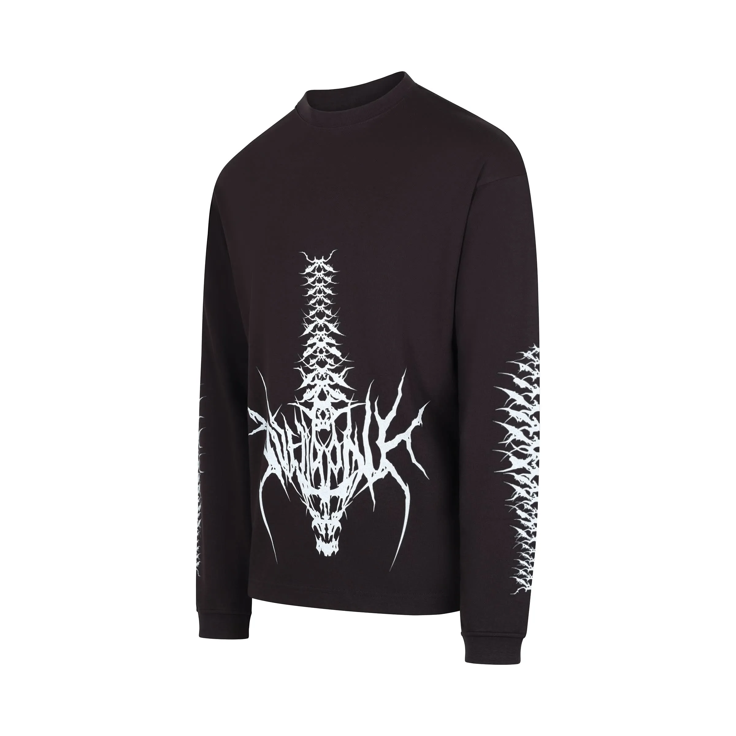 Spine Skull Print Long Sleeve T-Shirt in Black