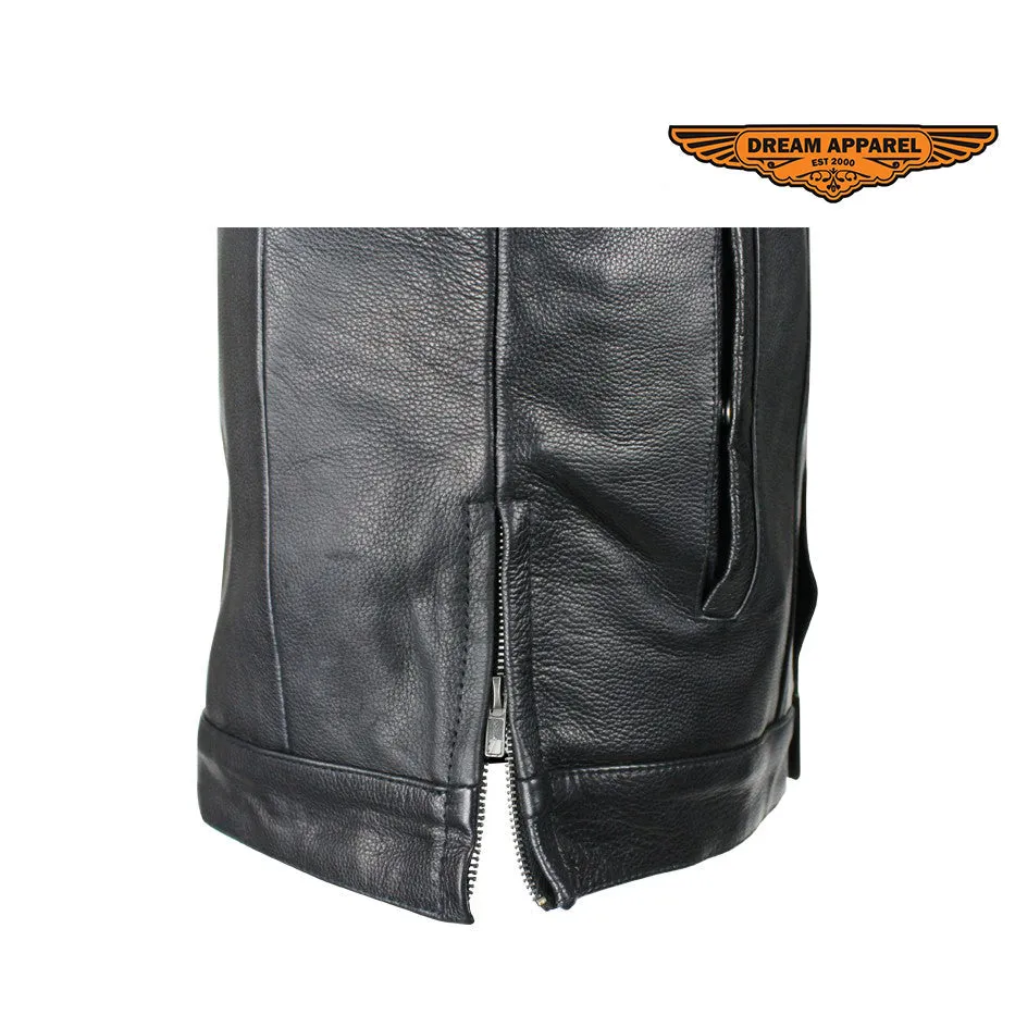 Split Cowhide Leather Vest With Gun Pockets