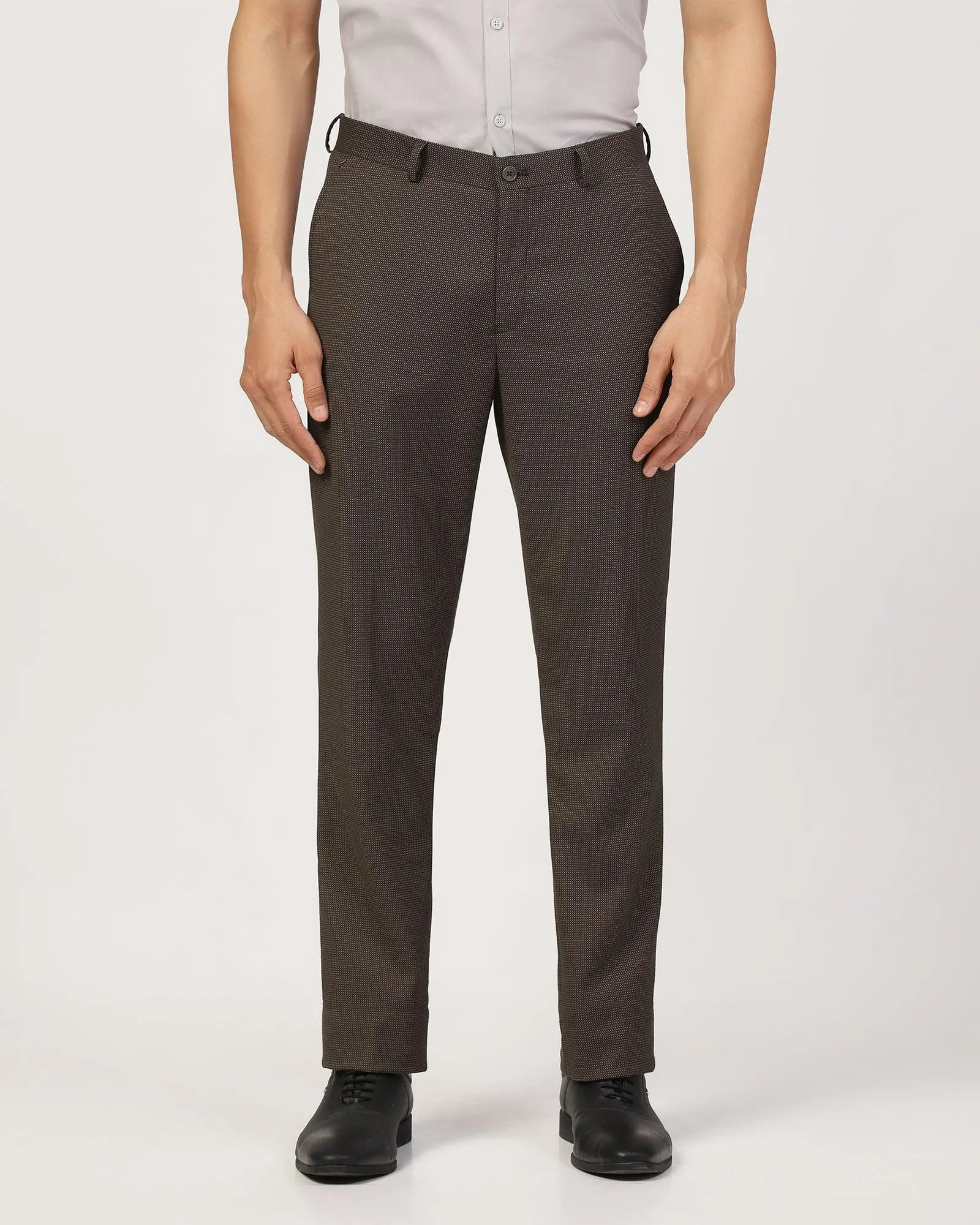 Straight B-90 Formal Brown Textured Trouser - Finess