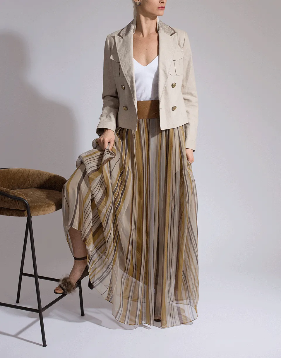 Stripe Chiffon Drawstring Maxi Skirt